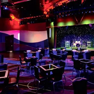 a view of the stage from the back of the room