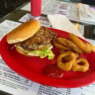 Chicken Fried steak sandwich w/ onion rings