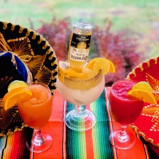 Strawberry mango margaritas and our Coronita margarita
