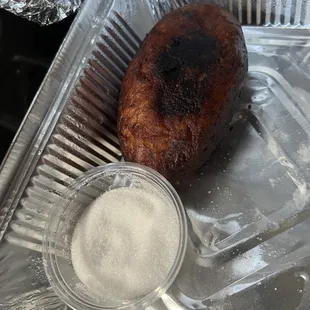 Rellenitos de platano to go. Plantain stuffed with sweetened black refried beans.