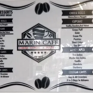 the menu of the restaurant