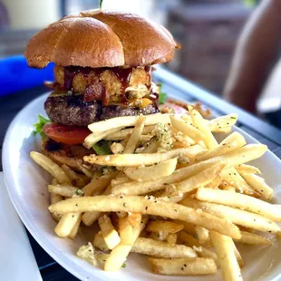 Cowboy Burger and garlic fries