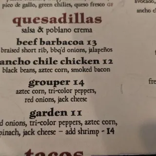 Ancho Chile Chicken Quesadilla