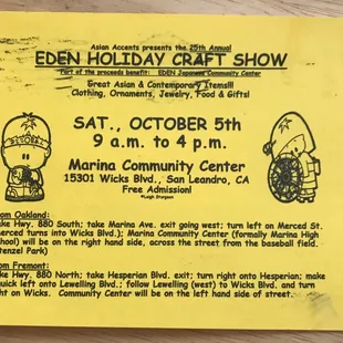 Happening TODAY: 10/5/19 - 25th Annual Eden Holiday Craft Show - Part of the proceeds benefit: EDEN Japanese Community Center