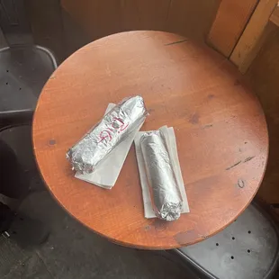 two wrappers on a table