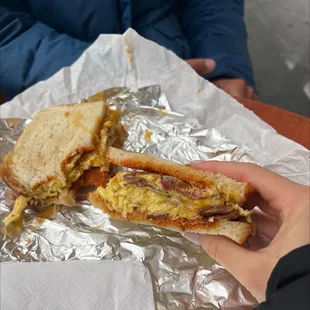 The Hangover is one of the best breakfast sandwiches in the marina! Definitely get in on sourdough. The owners are so nice too!
