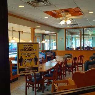 a view of the restaurant through the window