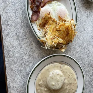 2 Eggs with Choice of Meat and 1/2 orderbiscuit&apos;s and gravy