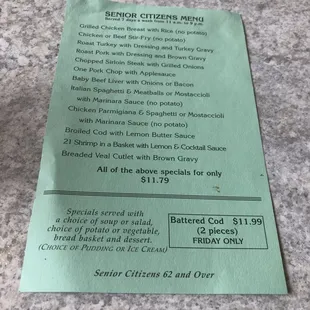 Senior menu