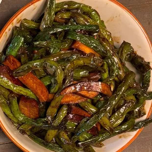Green beans with braised tofu.
