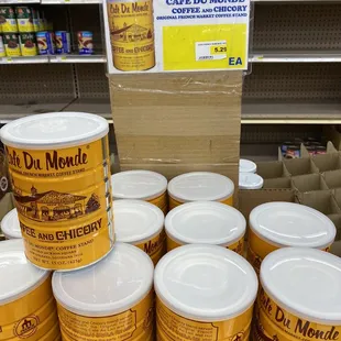 a display of canned food items