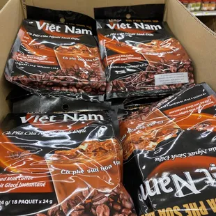a box of vietnam coffee beans