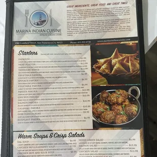 The Front page of menu