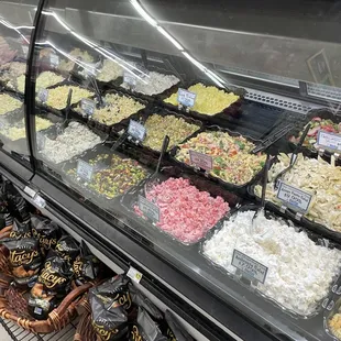 a display of various types of food