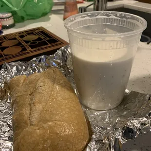 Clam chowder and sour dough bread. One of the best clam chowders I&apos;ve had. Made with cream lots of clams. OMG all for $7 and sales tax.