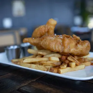 Tempura battered rock cod and kennebec french fries