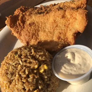 Fried catfish with fried rice