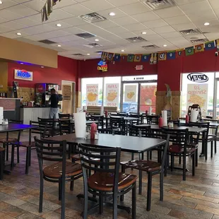 tables and chairs in a restaurant