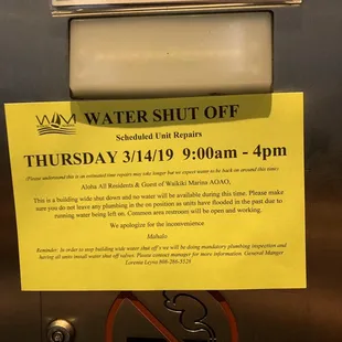 Our host said every once in a while we all have to insure a building wise shut off &quot;for a couple of hours.&quot; Or perhaps all day.