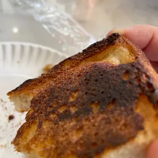 a hand holding a grilled cheese sandwich