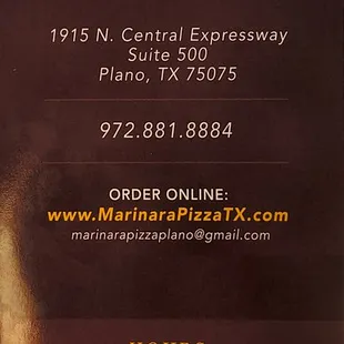 Front page marinara pizza menu