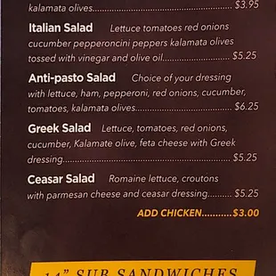 Marinara pizza menu