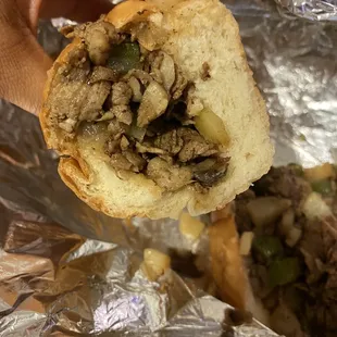 Bread so soft! Steak sandwich w/ mushrooms, onions and green bell peppers! So good!! (Ordered without cheese)