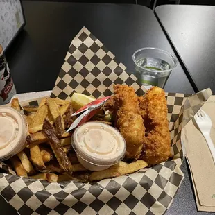 Fish and chips with a ginger beer