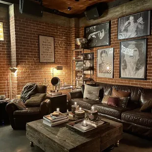 leather couches and a coffee table