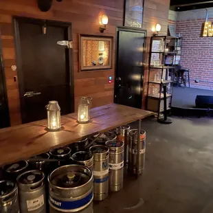 kegs lined up on the bar