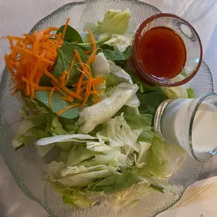 Side salad with French and blue cheese dressing