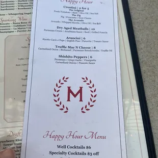 Happy hour menu- 3-5:30