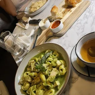 Pesto pasta and Alfredo