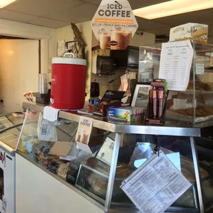 a display of coffee and pastries