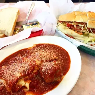 My fantastic lunch with lasagna and a sub sandwich!