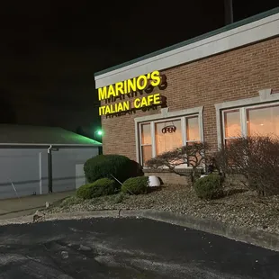 exterior of restaurant at night