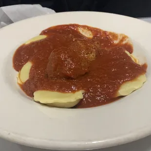 Ravioli with meatball.
