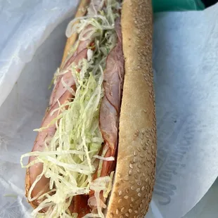 The Nucci Hoagie - prosciutto, sharp provolone roasted peppers on their classic Italian. Delicious