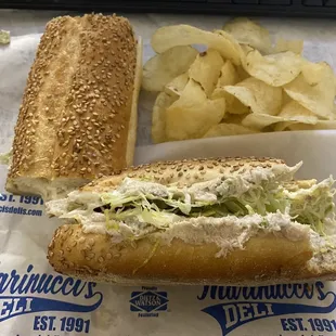 Awsome Tunafish Hoagie extra Mayo and Herr&apos;s plain chippies.