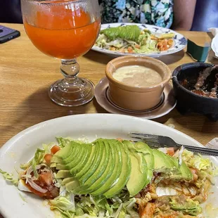 Vegetarian bean burrito and bean dip.