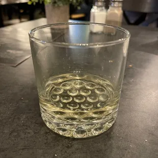 Chardonnay in a rocks tumbler.