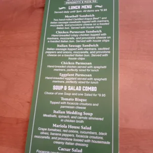 Lunch menu