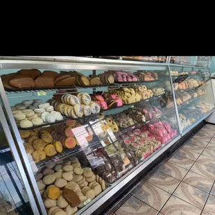 a display case full of donuts