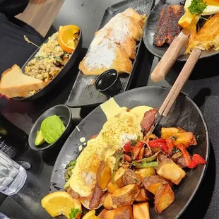 CA Eggs Benny, French toast, 2x2, skillet scramble