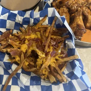 Bacon cheddar cheese fries. Solid order