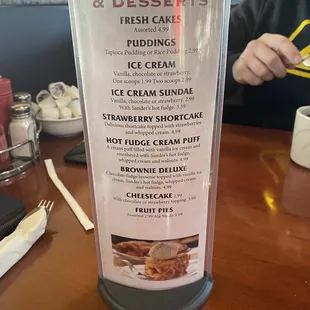 Dessert menu