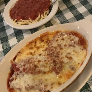 Chicken Cutlet Parmigiana and Spaghetti