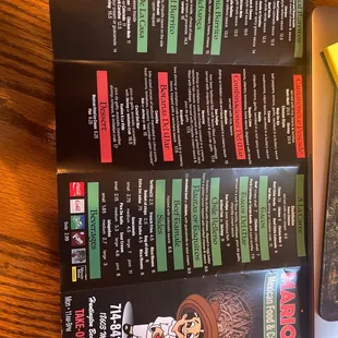 Take out menu
