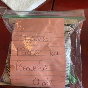 Goody bag from out sweet waitress Angela.