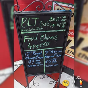 a menu on a blackboard